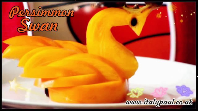 Art In Persimmon Swan - Fruit Carving Garnish _ Fruit Decoration