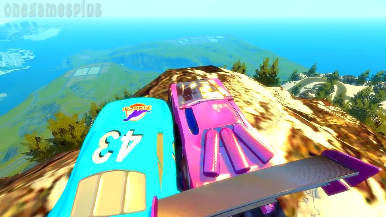 Iron Man mark 45 Dinoco King 43 and Boost Disney cars jump Countryside Mountains