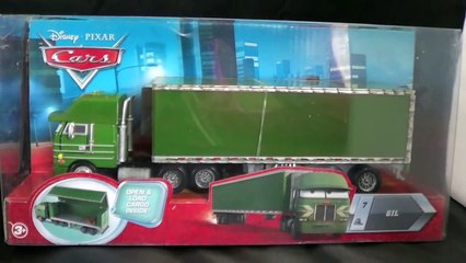 Disney Cars Gil Green Peterbilt Hauler Truck and Trailer with Jerrys Recycled Batteries