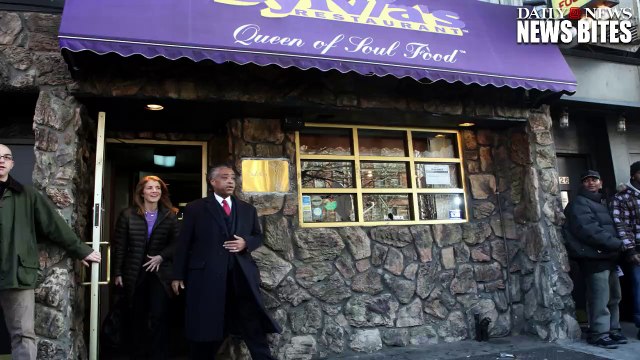 Bernie Sanders meets with rev. Al Sharpton at Sylvia's in Harlem