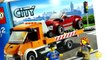 Dessin animé Lego. Dépanneuse et cabriolet. Kit de jeu Lego City Flatbed Truck pour enfants.