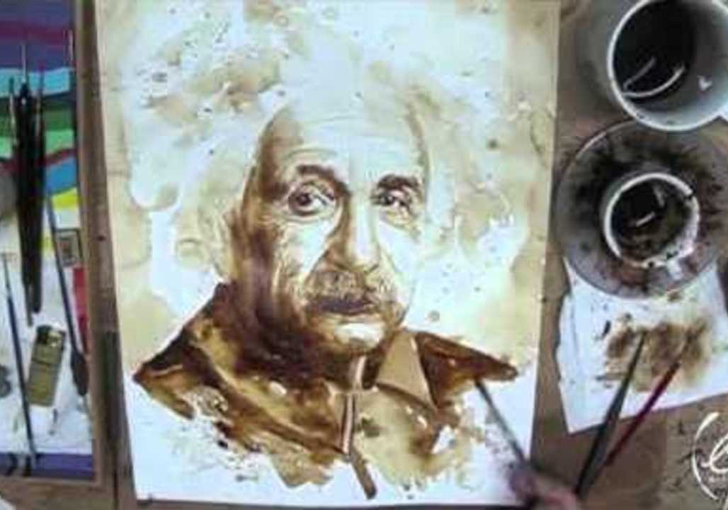 Albert Einstein Painted in Coffee