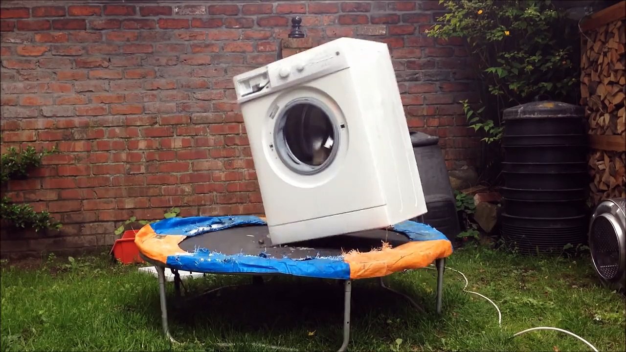 A Brick, Inside a Washing Machine, on a Trampoline Because Science