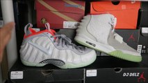 Nike Air Foamposite Pure Platinum Yeezy Sneaker Review With Comparison To Kanye's Shoe   Glow Test With Dj Delz