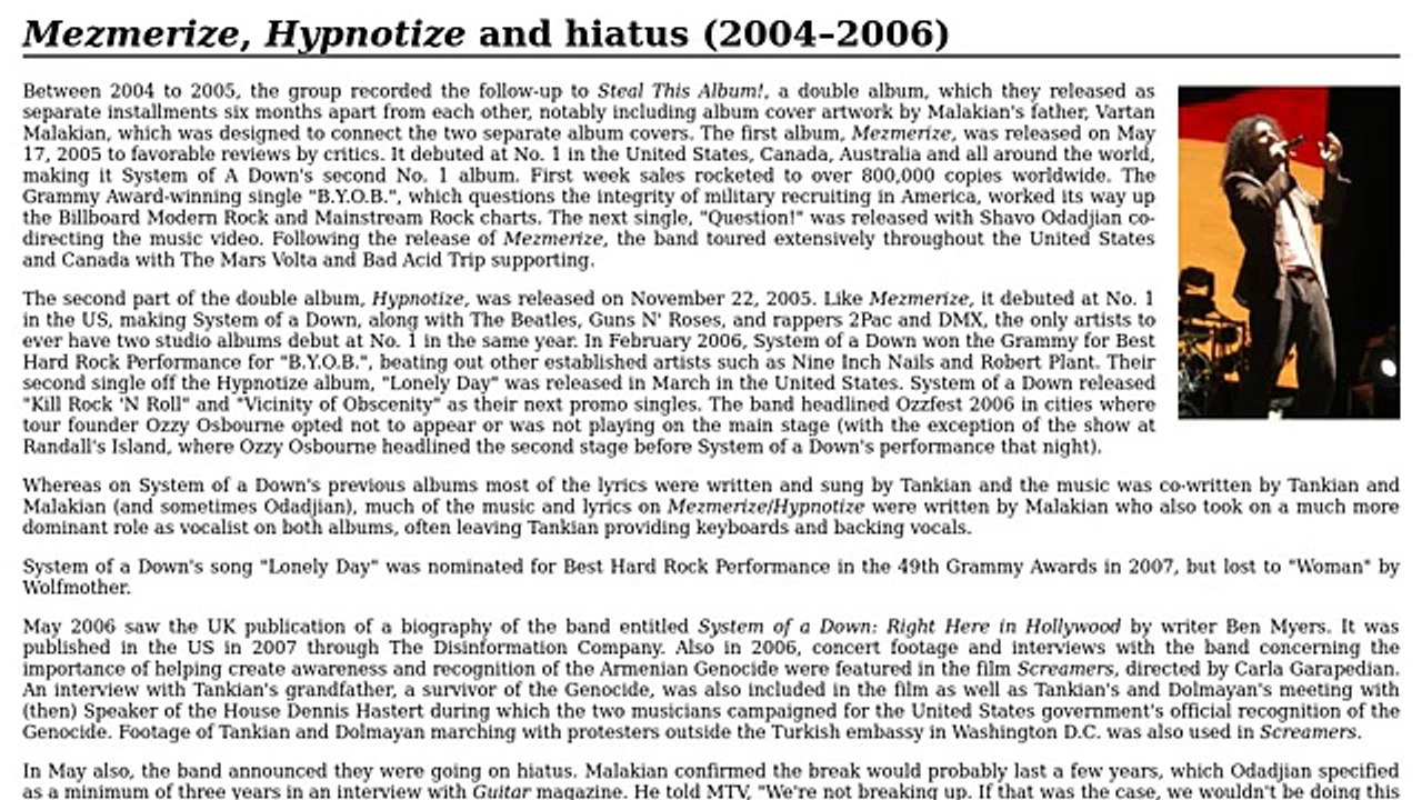 Mezmerize, Hypnotize and hiatus (2004–2006) - System of a Down (1024p FULL HD)