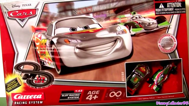 Cars2 Silver Racer Slot Cars Racing Track Silver Lightning McQueen vs. Francesco Bernoulli Pixar