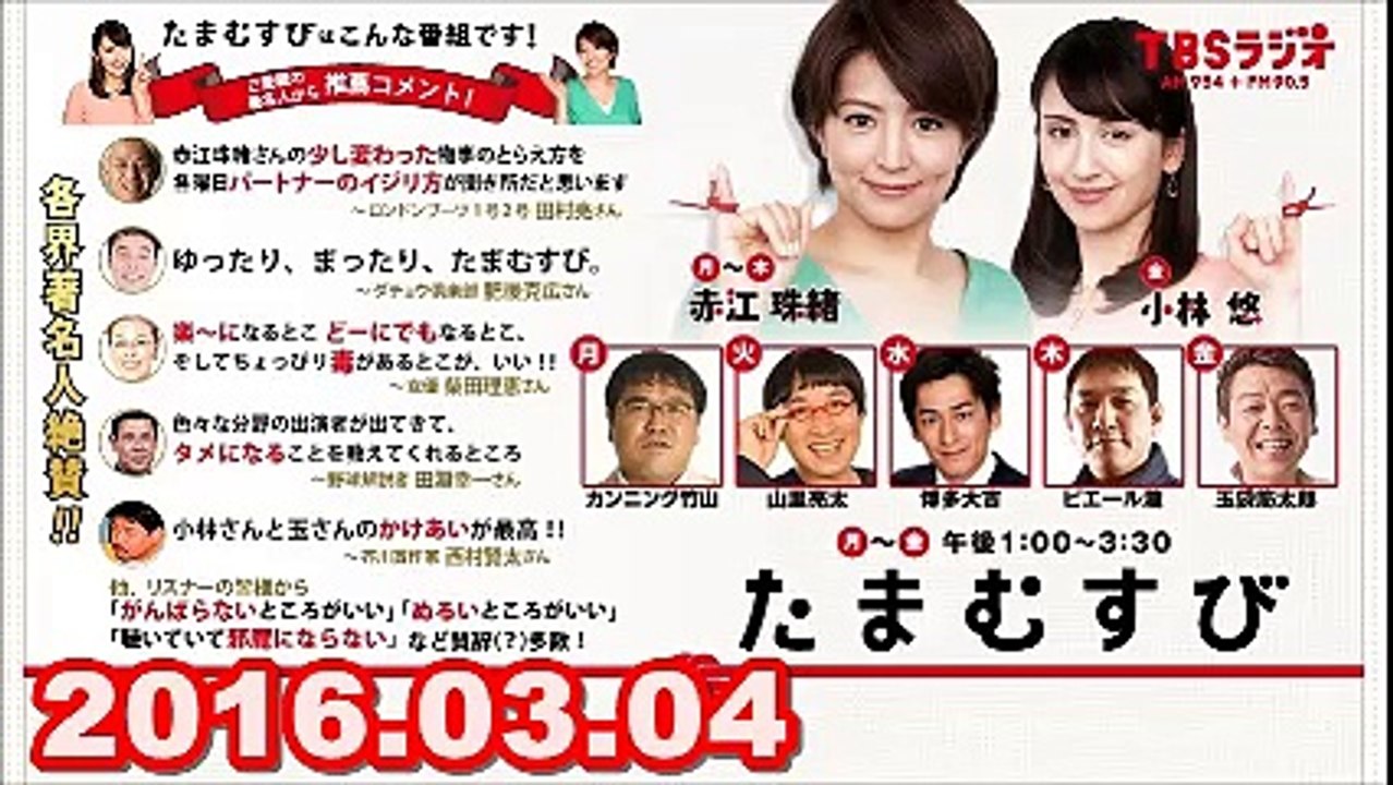 【2016.03.04】　小林悠アナ番組降板　 たまむすび（代打：堀井美香アナ）　金曜パートナ...