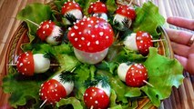 Грибы из помидор и яиц! Украшения из овощей! Mushrooms of tomato and eggs!