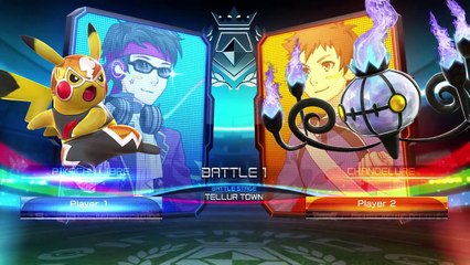 Pokkén Tournament Match Pikachu Libre vs. Chandelure & Lucario vs. Gengar
