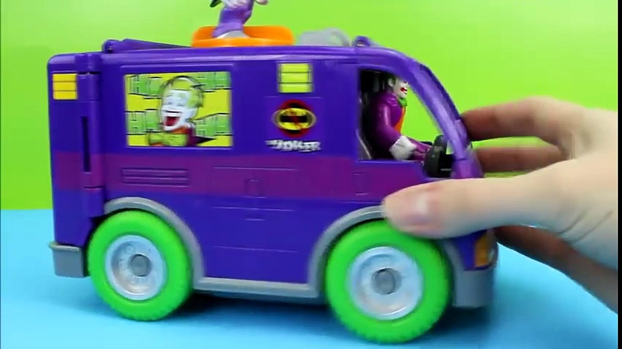Imaginext Villain Van Fisher Price Joker & Penguin try take Batman & Robin Surprise Egg! Just4fun290