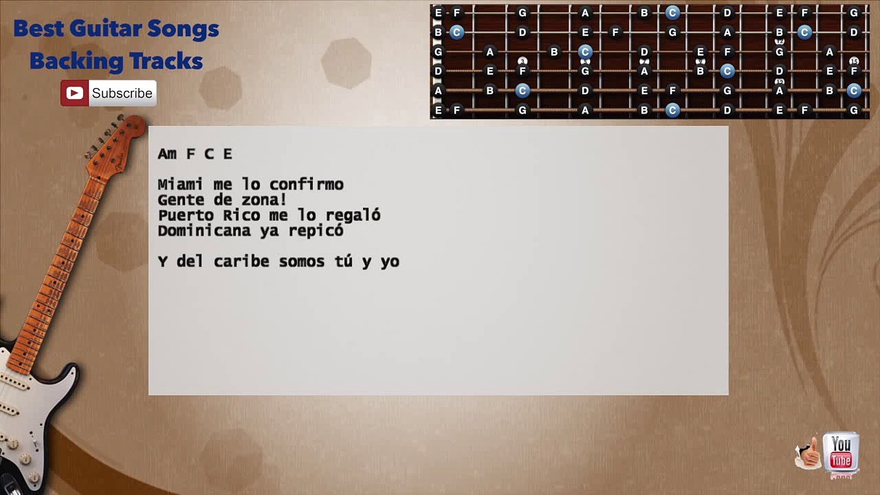 La Gozadera - Gente de Zona ft. Marc Anthony Guitar Backing Track with scale, chords and lyrics