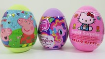 3 Surprise Eggs Unwrapping with Peppa Pig, My Little Pony MLP, and Hello Kitty!