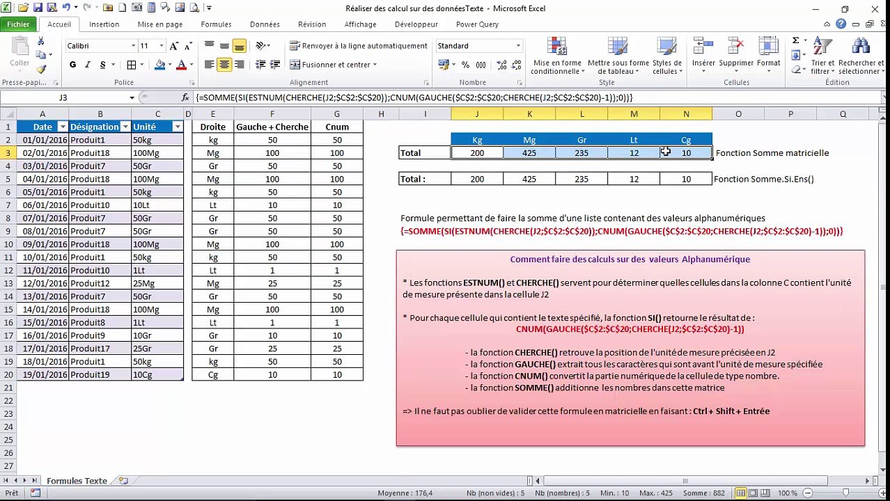 Excel - Réaliser des calculs sur des données alphanumeriques