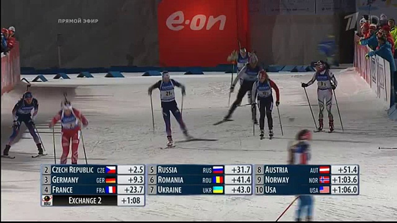 БИАТЛОН Падение белоруссок на передаче эстафеты ЧМ 2015 Biathlon FALL