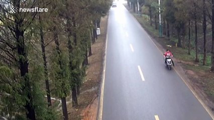 Helmet saves motorcyclist's life in nasty crash with 4x4