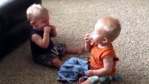 Funny Twin Babies Fight Over A Pacifier