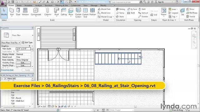 06 08. Building a railing at the top of the stairs - House in Revit Architecture