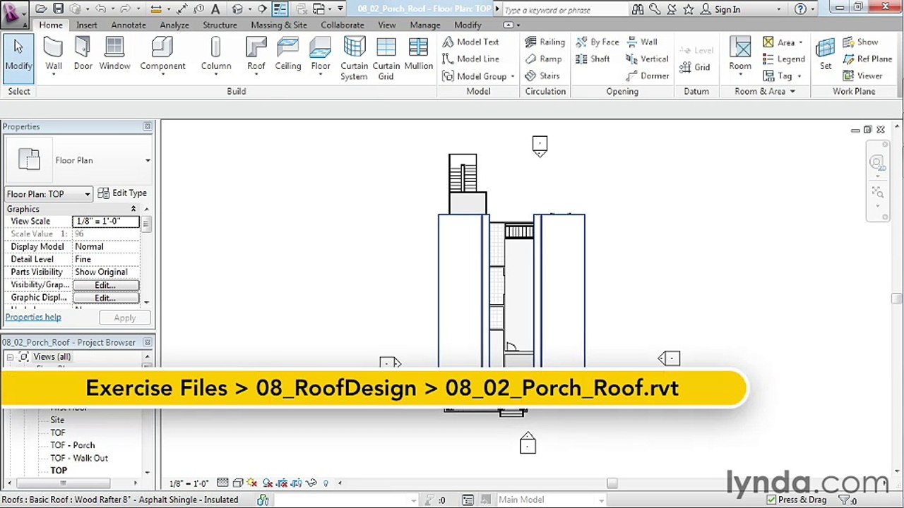08 02. Creating a roof for the porch - House in Revit Architecture