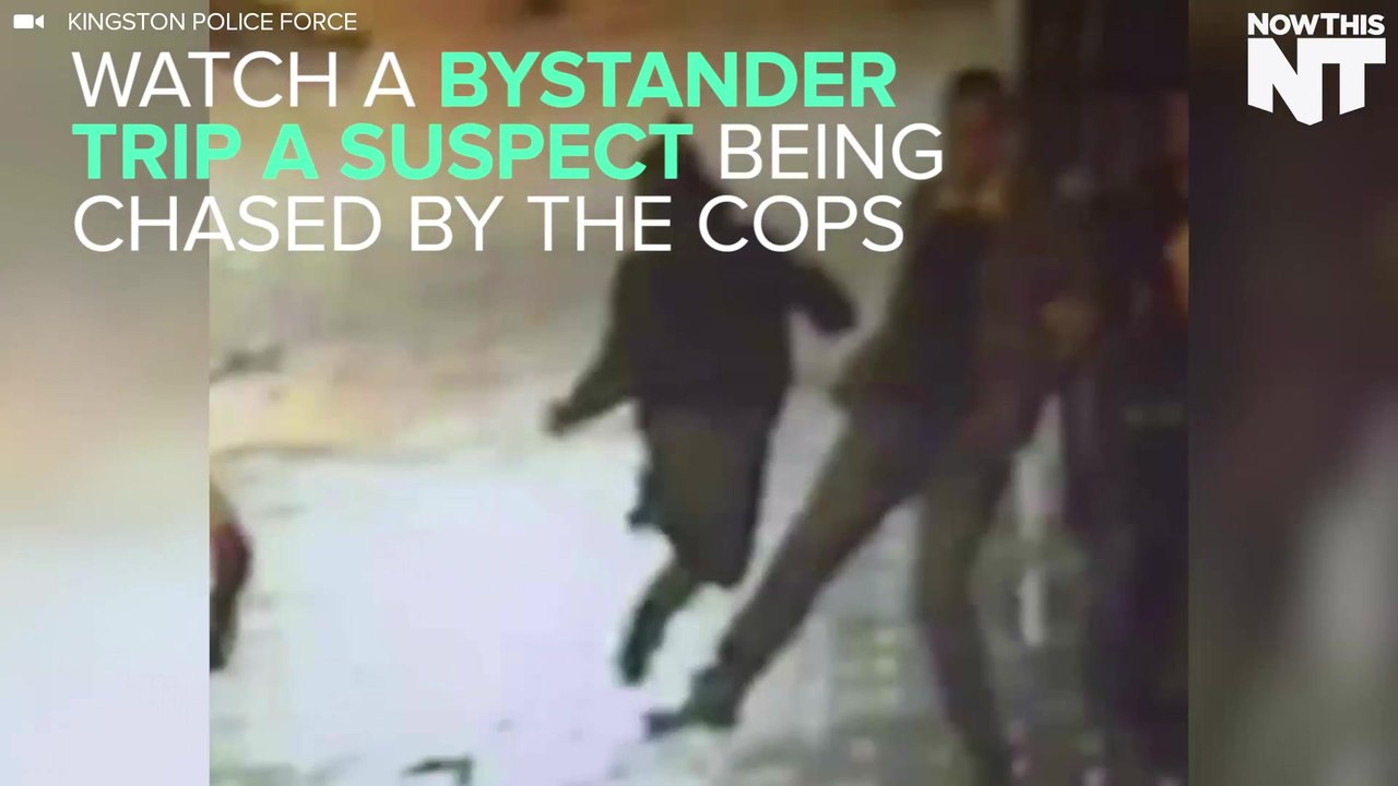 Bystander Trips Suspect Fleeing From The Cops