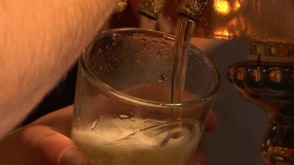 Town building public beer fountain