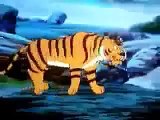 Lion and Tiger Face each other in a Cartoon