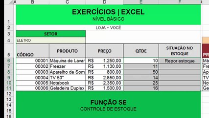 APRENDIZADO LIVRE %7C FUNCAO SE %7C CONTROLE DE ESTOQUE %7C EXERCICIO 3 - NIVEL BASICO