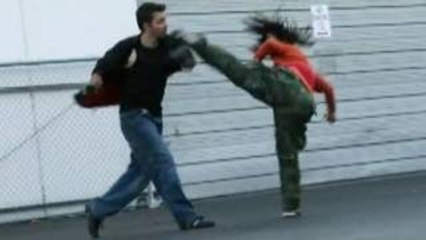 Taekwondo Girl vs Boxing Guy Street Fight Scene