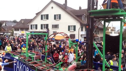Carnaval float with looping roller coaster in Switzerland