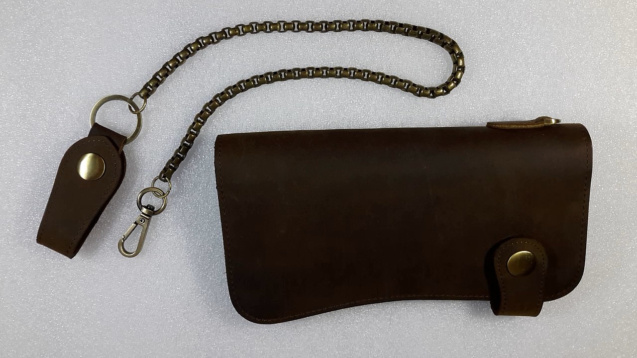 กระเป๋าสตางค์ผู้ชายใบยาวแฮนด์เมด สไตล์เรโทร แนว พร้อมสายโซ่คล้องเข็มขัด หนังแท้ 100 เปอร์เซ็น - พรีออเดอร์F045 ราคา3000บ