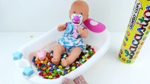 Baby Doll Bath Time In Smarties Candy Pretend Play (1080p)