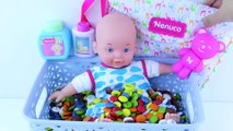Baby Doll Bathtime Nenuco How to Bath a Baby Doll with Chocolate Candies Toy Videos (1080p)