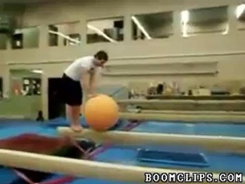 Exercise Ball on a Balance Beam Fail