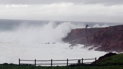 Spectacular waves hit the coast of Galicia, Spain