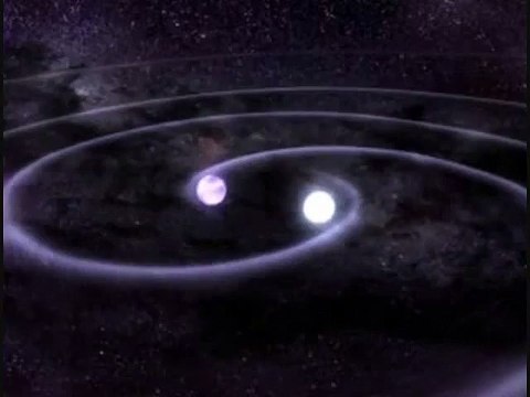 Démonstration des ondes gravitationnelles après la collision de 2 naines blanches.