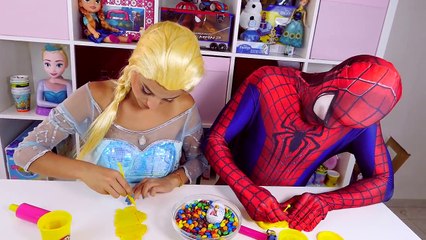 Frozen Elsa VS Spiderman - Play Doh Challenge - Superhero in real life Movie