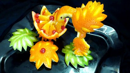 Птица из апельсина. Украшения из фруктов. Decoration of orange Decoration of fruit