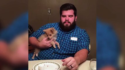 Puppy Tries to Bite Man's Beard