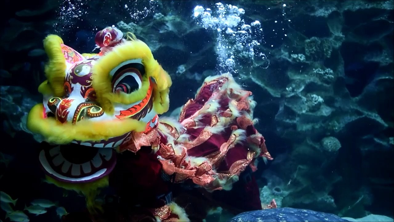 Underwater lion dance celebrates Lunar New Year in Malaysia