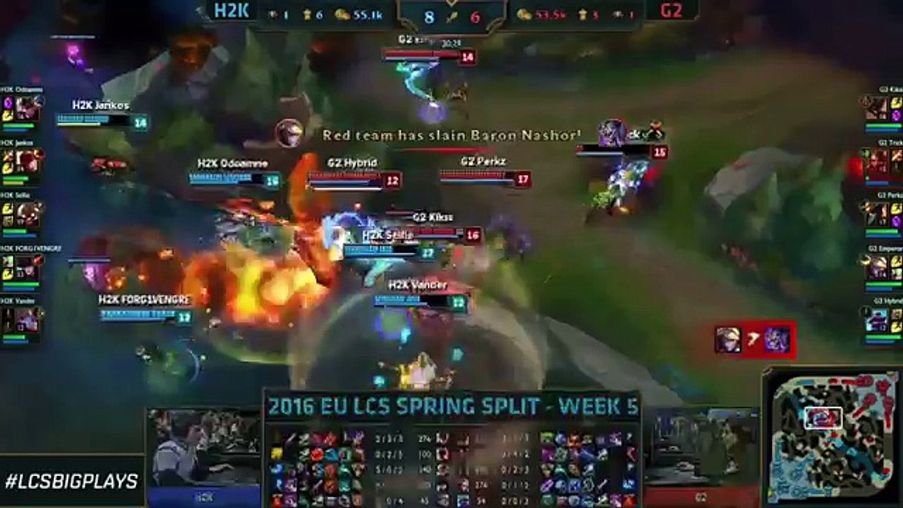 Great Baron Steal With Mystic Shot - H2K VS G2 2016 EU LCS Spring W5 (FULL HD)