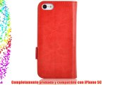 JAMMYLIZARD | Funda De Piel Para iPhone 5C Tipo Cartera Luxury Wallet Case ROJO