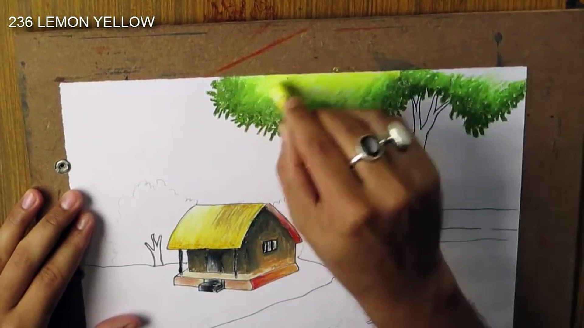 Village Scenery Drawing For Beginners With Oil Pastel