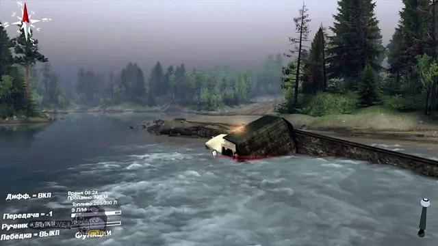 Грузовики КРАЗ 256 едет через реку и по бездорожью spintires video game 2015