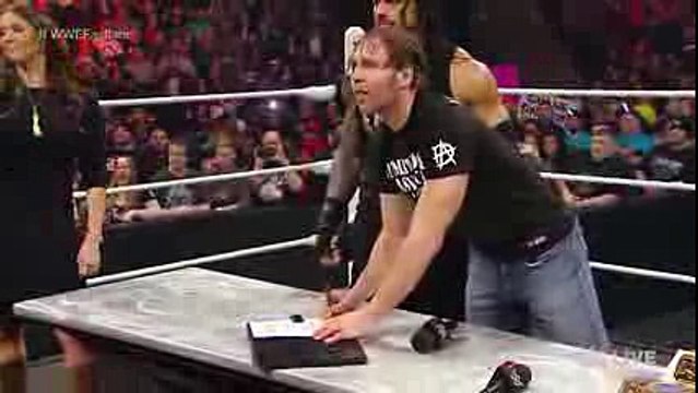 Dean Ambrose confronts Brock Lesnar during their WWE Fastlane contract signing- Raw, (Feb. 8, 2016)