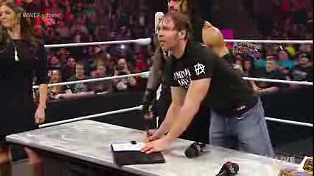 Dean Ambrose confronts Brock Lesnar during their WWE Fastlane contract signing- Raw, (Feb. 8, 2016)
