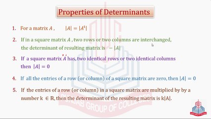 Properties of Determinants