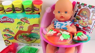 Baby Doll Play Doh Pizza Food Lunch Time with baby nenuco hasbro toy video