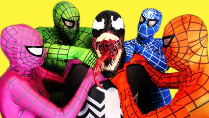 Blue Spiderman & Pink Spidergirl vs Venom vs Green Spiderman! Funny Superhero Movie in Real Life (1080p)