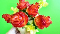 Art In Strawberry Rose Flower _ Fruit Vegetable Carving Garnish _ Fruit Decoration