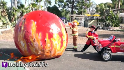 World's Biggest FIREBALL Surprise Egg! Firetruck Alarm + Best Top Toys