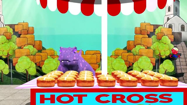 Dinosaurs, King Kong And Godzilla Cartoons Singing Hot Cross Buns Children Nursery Rhymes